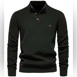 Men's Mock Neck Knitted Pullover Sweater Olive Green Size Small Aiopeson